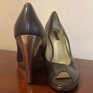 🆕in! NINE WEST LEATHER GOLDEN BROWN WEDGE VINTAGE…